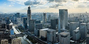 Aerial,View,Of,City,Skyline,And,Modern,Buildings,Scenery,In